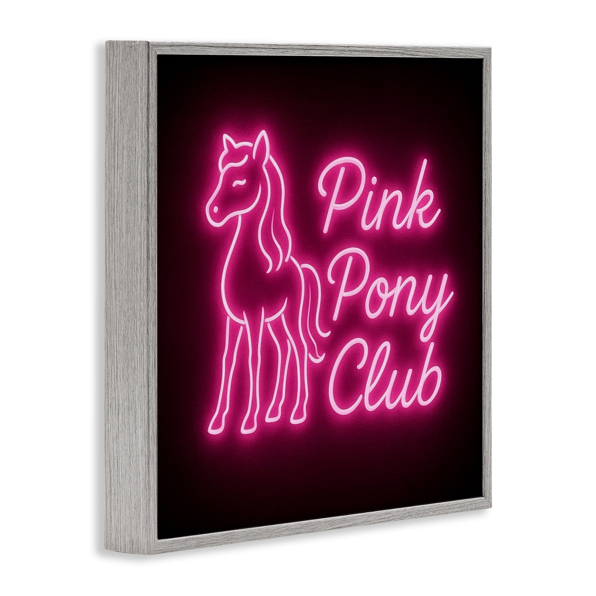 Stupell Industries Pink Pony Club Neon Gray Framed Giclee Art, design by Grotto Studios