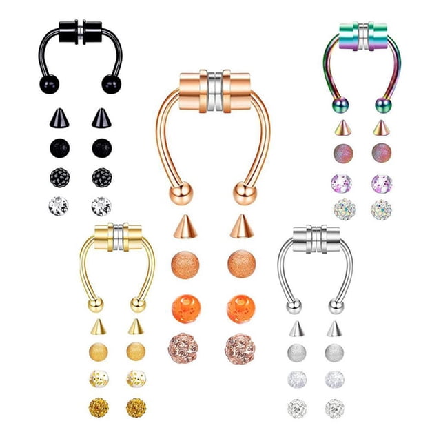 Guardoinrt Xiangbala Magnetic Fake Septum Nose Rings Hoop for Women Chic and Sophisticated Bright 5 Color 1Set