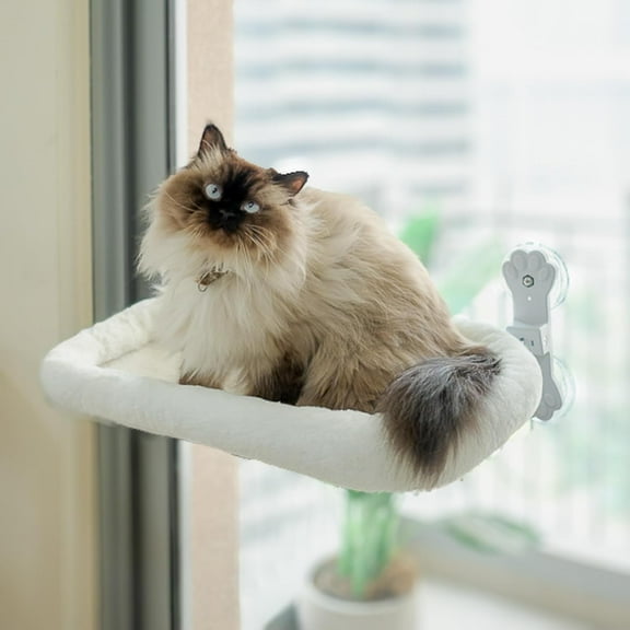 Cordless Cat Window Perch with 4 Suction Cups, Sturdy & Soft Cat Window Hammock, One-Tap Fold Up Cat Window Seat, Great for Indoor Cats, Soft Reversible Cushion, Can Hold Weight Upto 40lbs