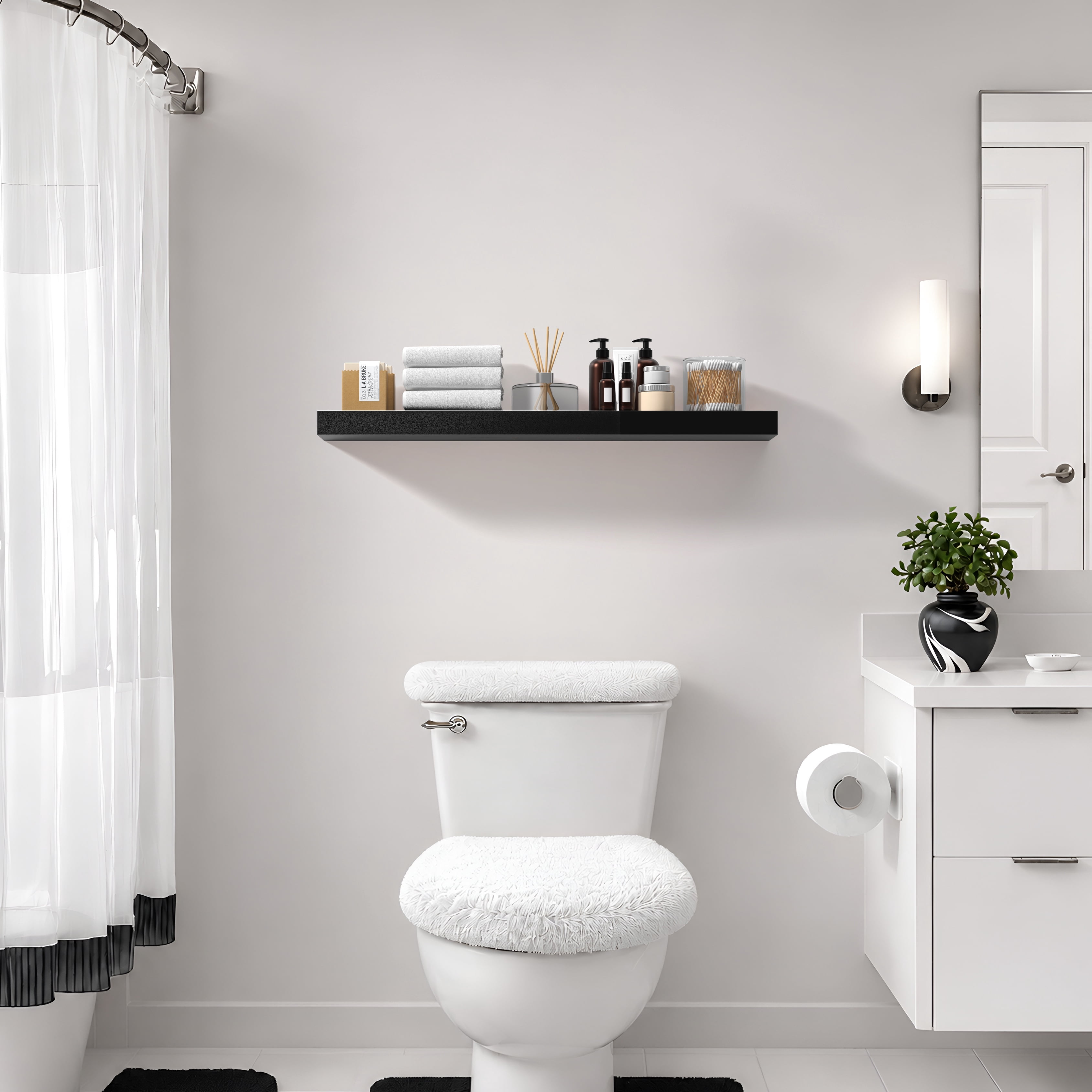 Sorbus 47" Floating Wall Shelf, Black, Invisible Brackets, Bathroom, Bedroom & Home Décor