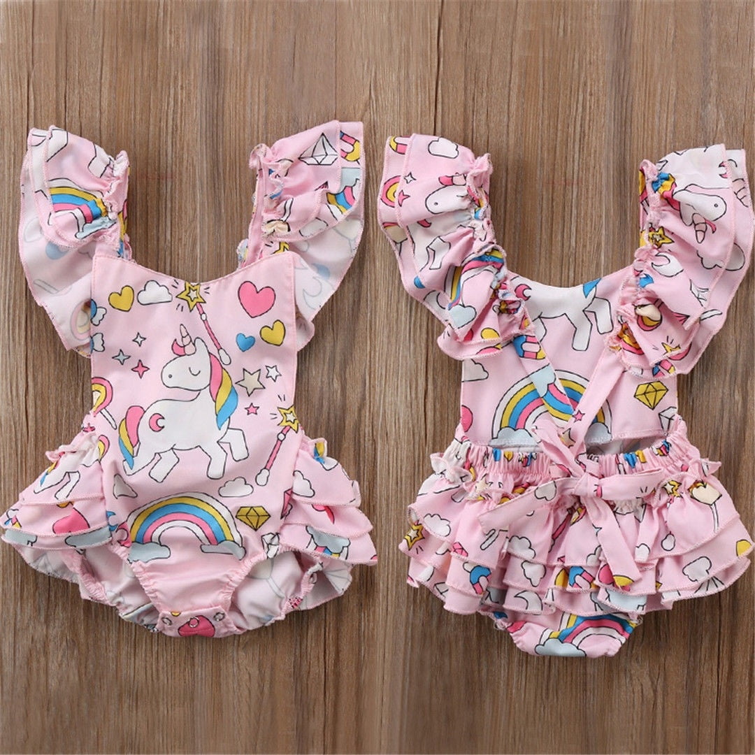 Cotrio Toddler Baby Girl Ruffled Rompers Sleeveless Cotton Romper Bodysuit Jumpsuit Clothes