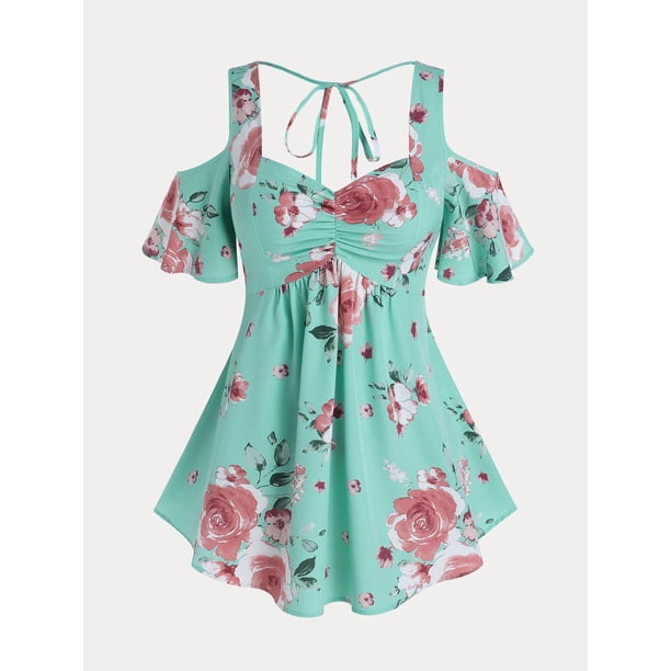 Blusa Talla Extra Hombro Descubierto Estampado Floral Rosegal Blusas Tallas Grandes