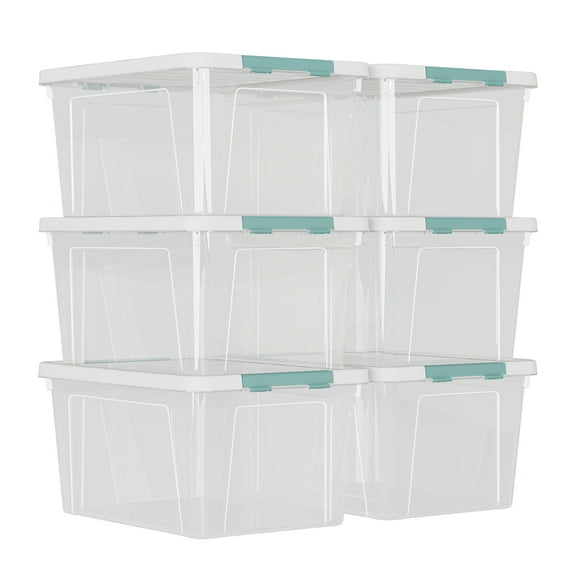 Loiycg 6 Pack 35 Quart Lidded Storage Bins, Clear Plastic Latching Organizer Boxes