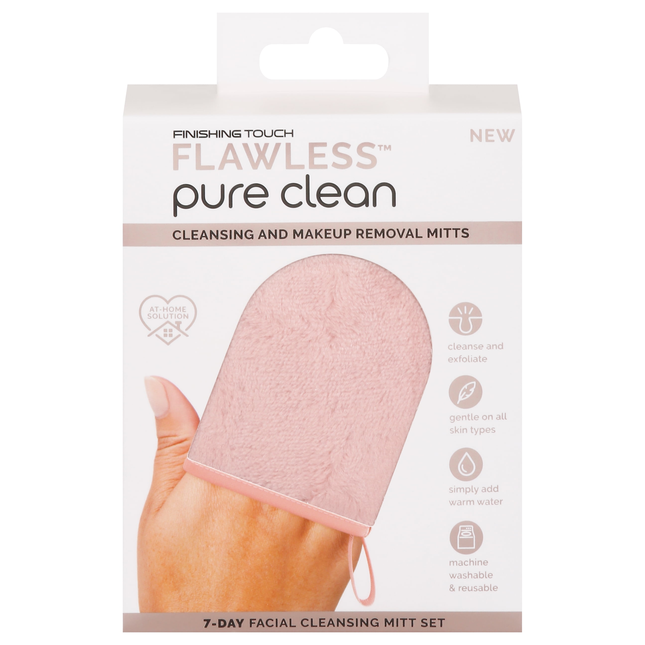 Finishing Touch Flawless Facial Mitt Makeup Remover, Pure Clean 7-Day Makeup Remover Cloth Set, Reusable Makeup Remover Pads, Face Wipes, Reusable Make Up Wipes, Clean and Clear Face
