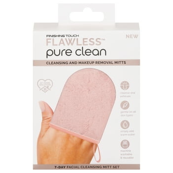 Finishing Touch Flawless Facial Mitt Makeup Remover for Women, Pure Clean 7-Day Makeup Remover Cloth Set