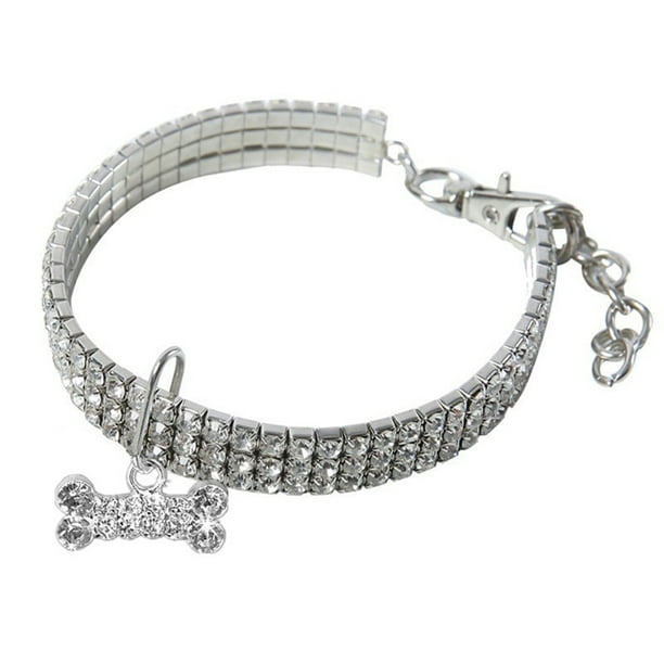 Collar de perro con diamantes de imitación, cadena elástica creativa para el cuello de gato con dije para cachorro y gatito (blanco, talla S 20 cm + 5 cm).