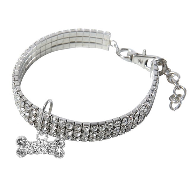 Collar de perro de diamantes de imitación de 1 pieza, cadena de cuello de gato elástica creativa con encanto para mascota, cachorro, gatito (tamaño blanco S 20CM + 5CM)