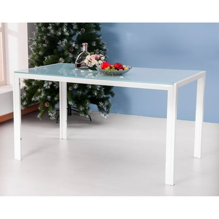 Merax 7 Piece Glass Top Rectangular Dining Set Glass Metal Dining Table And 6 Chairs Kitchen Modern Furniture Dinette