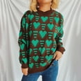 thumbnail image 2 of Women's Crew Neck Long Sleeve Sweaters Cute Heart Printed Knitted Top Casual Oversized Pullover Sweatshirt (Green M), 2 of 6