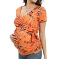 thumbnail image 5 of Women's Maternity Tops Short Sleeve Round Neck Front Pleat Peplum Tunic Top Pregnancy Casual T Shirts Orange S, 5 of 7