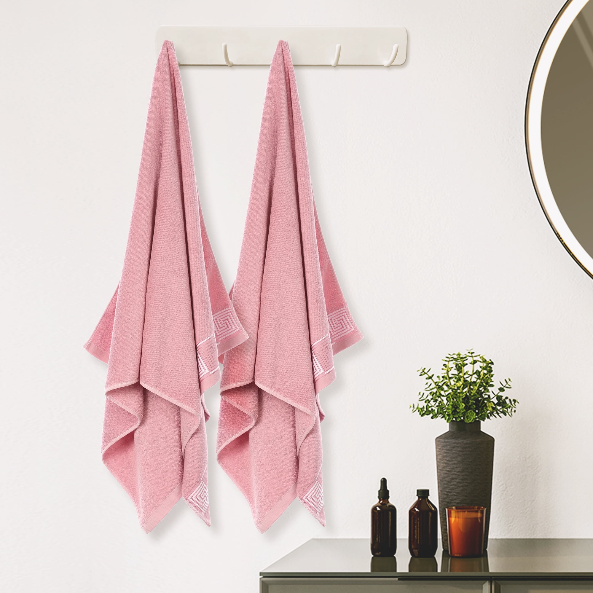 Unique Bargains 100% Cotton 2 Pack Solid Bath Towels Quick Dry and Absorbent Pink