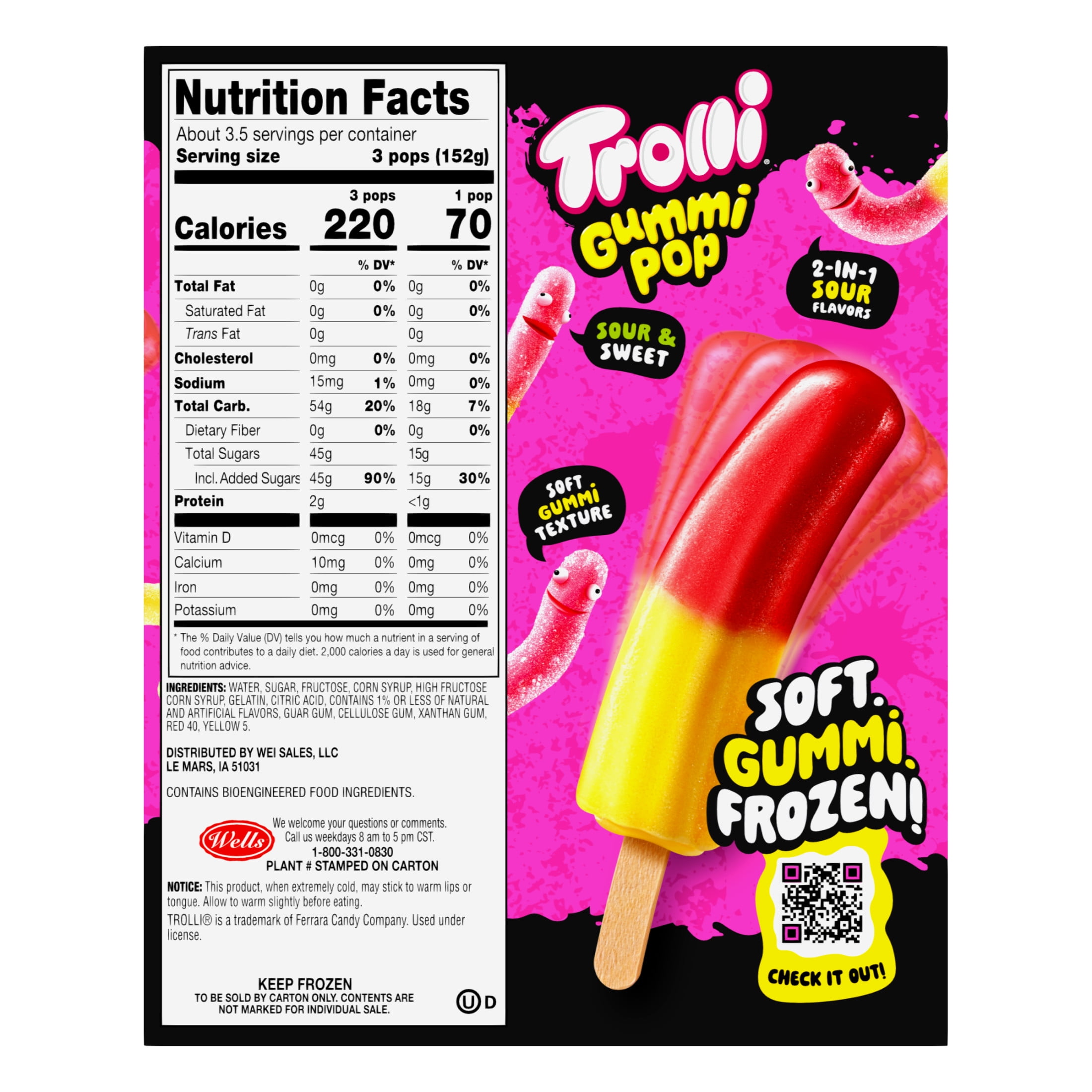 Trolli Frozen Gummi Ice Pops Chewy Sour Gummy Candy Frozen Dessert Snacks, Cherry Lemon, 10 Count