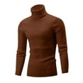 thumbnail image 3 of Rloper-Lop Mens Cable Knit Sweaters Casual Soft Pullover Sweaters Turtleneck Slim Fit Tops Long Sleeve Winter Thermal Jumper Shirts Brown M, 3 of 5