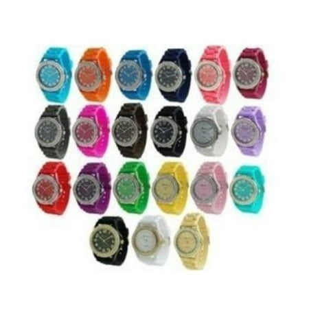 geneva women's 10 pcs watches crystal wristwatch set silicone jelly band