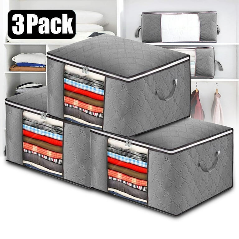 Elegant Choise 2/3 Pack Foldable Storage Bag Closet Organizers with Large  Clear Window & Reinforced Handles,for Clothes,Blankets,Closets,Bedrooms,and  more 