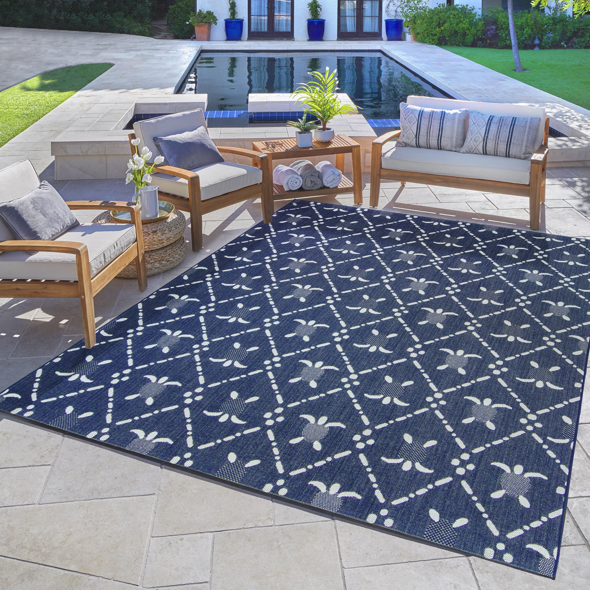Reyn Spooner Tradewinds Nalani Indoor/ Outdoor Polypropylene Navy Flat Weave Area Rug, 6x9