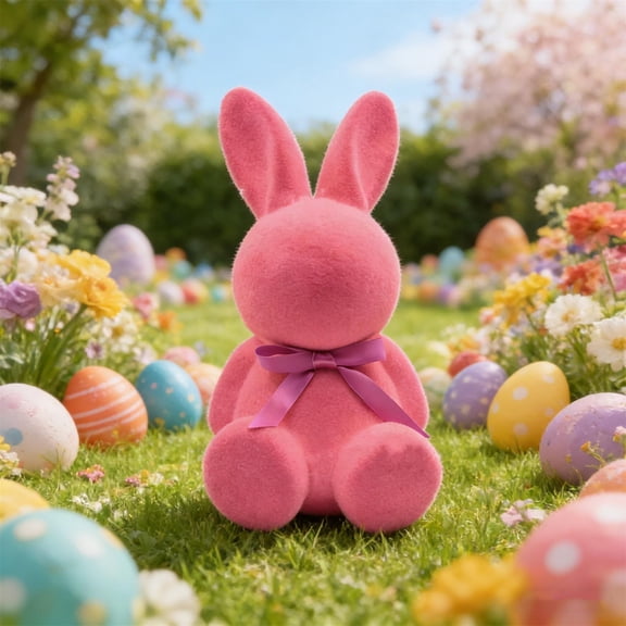 Lilixerw Cute Flocked Easter Bunny Decor,Soft Plush Rabbit Figurines Toy for Easter Tabletop,Mantel,Easter Basket,Spring Festival Scene Arrangements,Easter Gift for Family,Pink