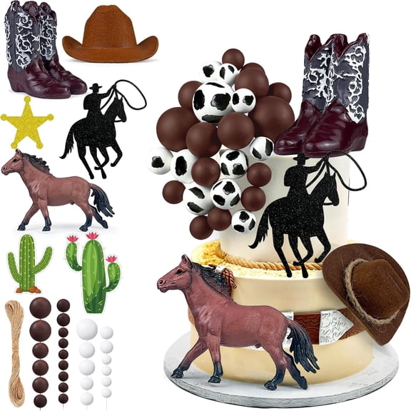 34 PCS Cowboy s Cowboy Hat and Boot Horse Cake decorations Western Cowboy Cowgirl Birthday Baby Shower for Western Theme Party Favors Supplies
