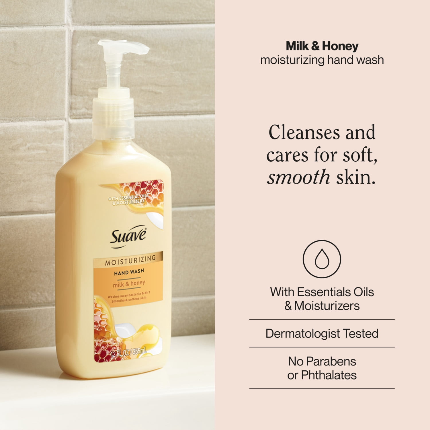 (6 pack) Suave Moisturizing Milk & Honey Hand Soap, Gentle Cleanser for Hands, 12 FL OZ