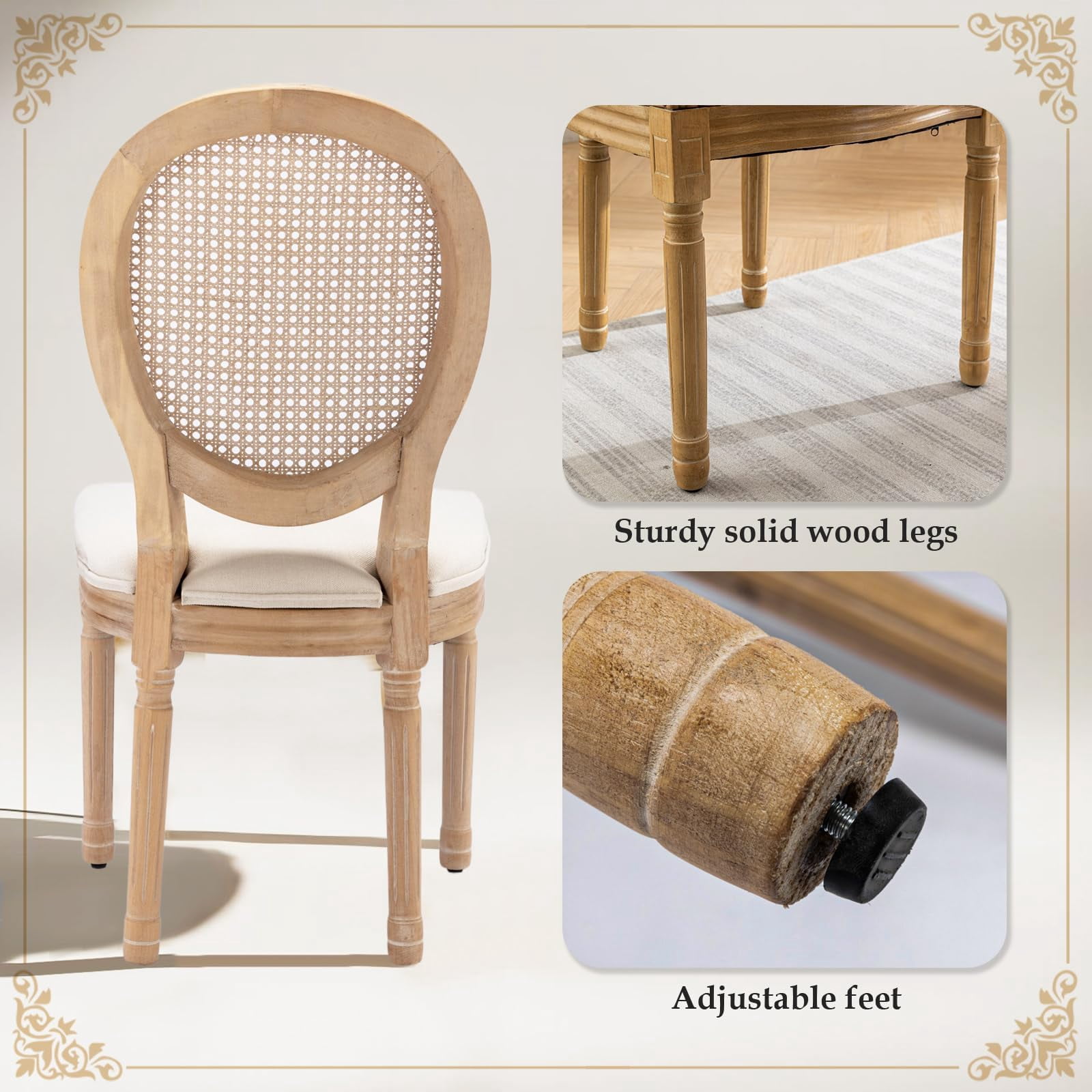 Dining Chairs Set of 2, Vintage Dining Chair with Round Back, Farmhouse Country Dining Chair for Kitchen, Bedroom, Hall
