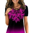 thumbnail image 2 of Gvmfive Women Gradient Print Short Sleeve Tops Criss Cross Crew Neck T-shirt Blouse, 2 of 4