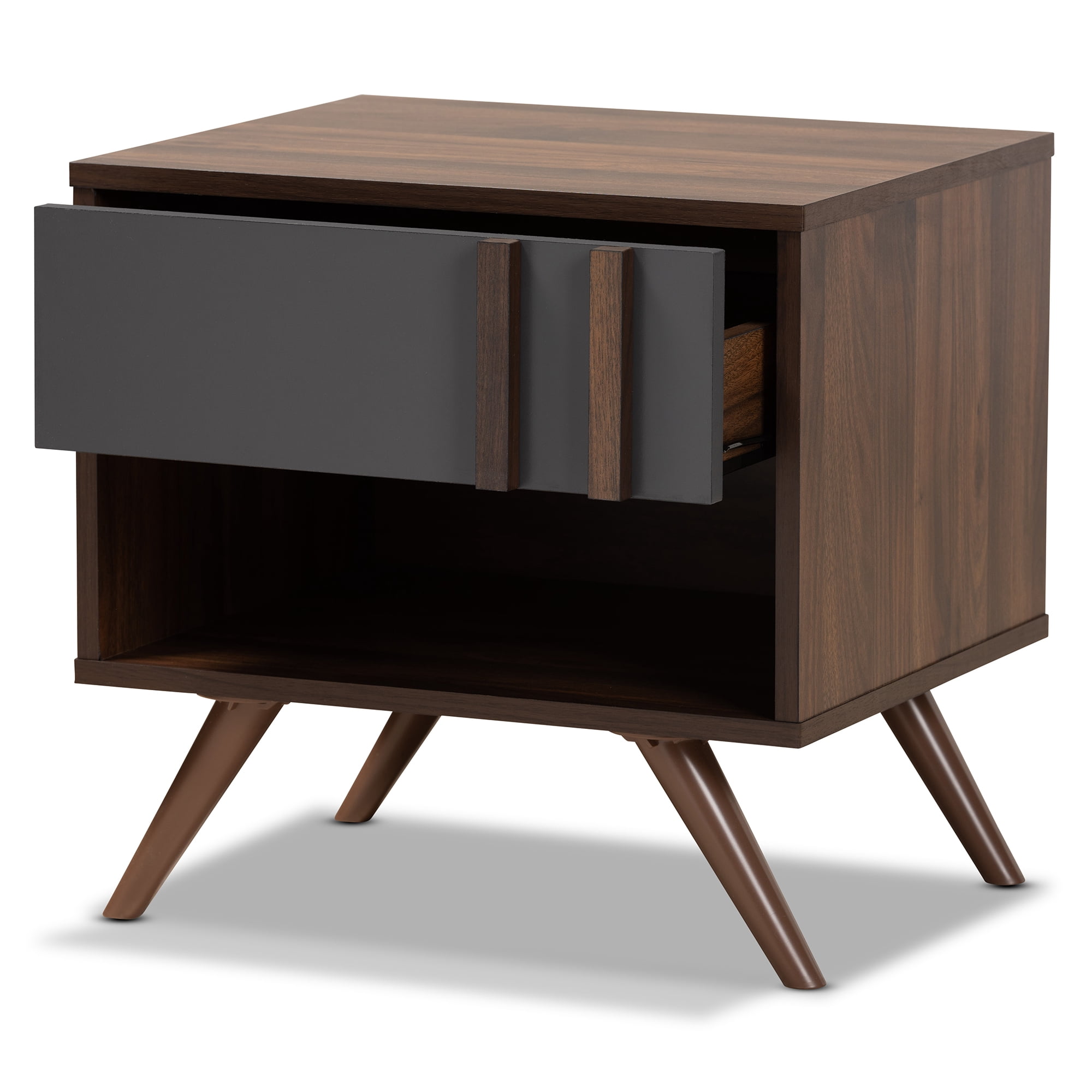 Baxton Studio Naoki Modern and Contemporary Two-Tone Grey and Walnut Finished Wood 1-Drawer Nightstand