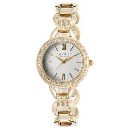 Caravelle Women's Stainless Steel Case and Bracelet White Dial Yellow Watch - 44L162