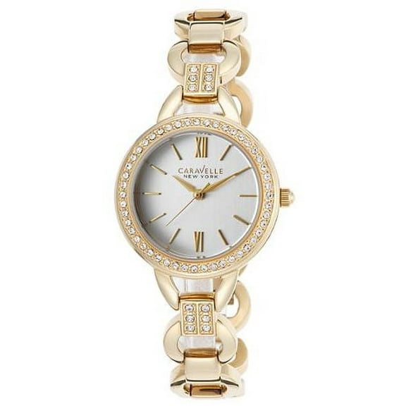 Caravelle Women's Stainless Steel Case and Bracelet White Dial Yellow Watch - 44L162