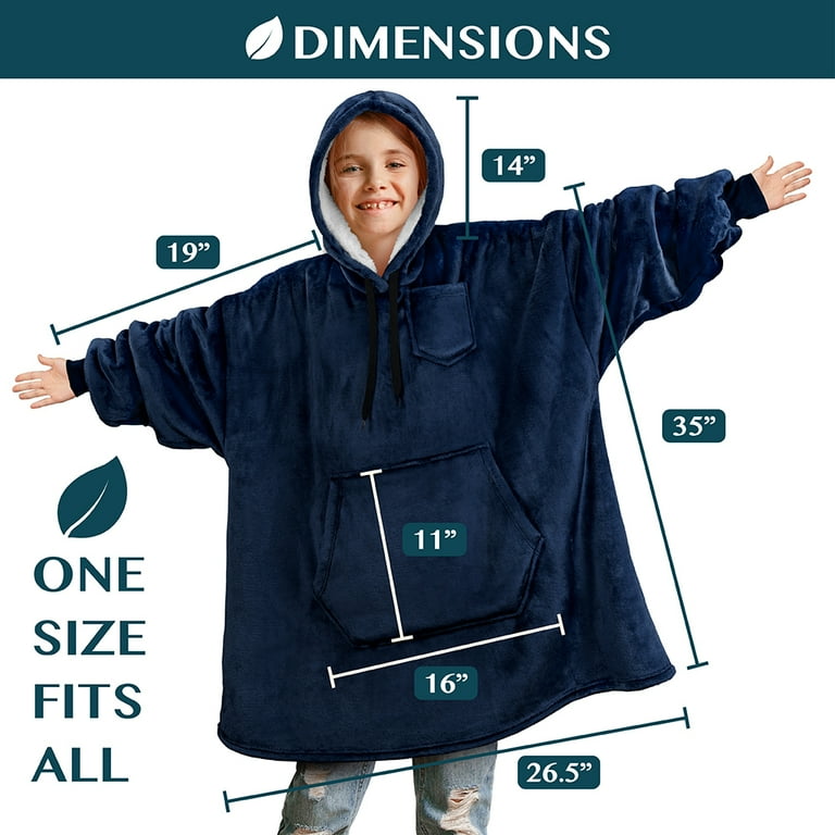 PAVILIA Wearable Blanket Sweatshirt for Kids Boy Girl Navy Dark Blue Warm Cozy Giant Blanket Hoodie Fleece Sherpa Oversized Blanket Sweatshirt with Sleeves Big Pocket Christmas Gift Walmart