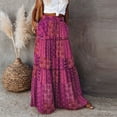 thumbnail image 3 of Xyxonk Women's Flowy Elastic Long Maxi Skirt Boho Vintage Floral Print High Waist Tie Skirt Bohemian Pleated Vocation Skirt with Pockets Purple M, 3 of 3