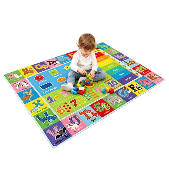 Outdor Kids Play Mat For Floor 120x160CM Toddler Educational Area Rug For Learning Alphabet Animals Shapes Colors Kids Rug For Playroom Bedroom Nursery Class