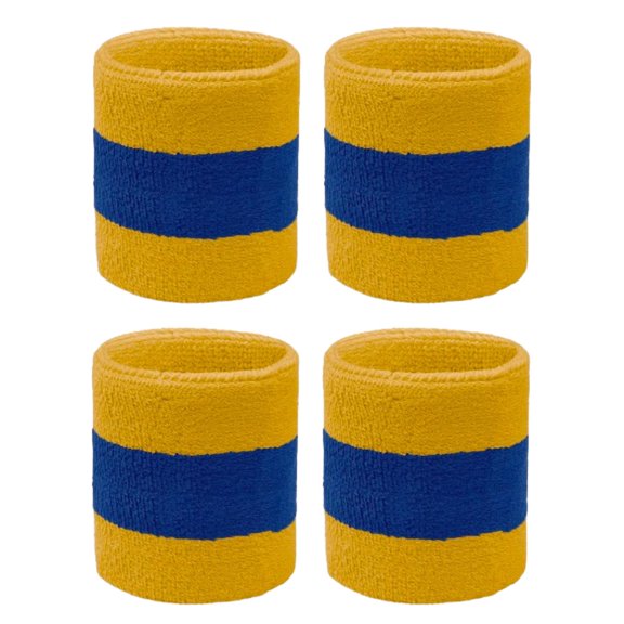 Couver Terry Cloth Two Color Striped Wrist Sweatbands, Golden Yellow Blue Golden Yellow, One Size, 2 Pairs