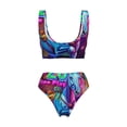 thumbnail image 2 of Honeii Neon Free Play Print Women’s Bikini Set,Two Piece Swimsuit Bathing Suits,Stylish High Elasticity Swimwear for Beach and Pool, 2 of 7