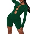 thumbnail image 3 of hirigin Women Shorts Jumpsuit Casual Solid Color Hollow out Long Sleeve T-shirt Bodysuit Playsuit Clubwear, 3 of 5