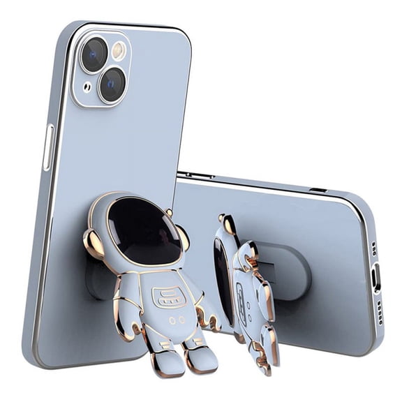 For iPhone 14 Pro Max/Pro/Max/14 Case with Stand - Cute Astronaut Shape Stand - with Lens Film (Blue)