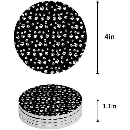 

KXMDXA Cute Puppy Cat Paw Black Set of 6 Round Coaster for Drinks Absorbent Ceramic Stone Coasters Cup Mat with Cork Base for Home Kitchen Room Coffee Table Bar Decor