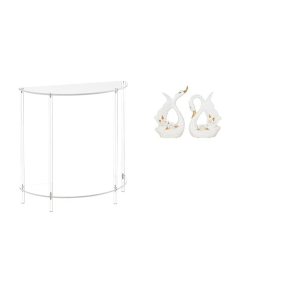 Mesita de noche de acrílico,Mesa auxiliar de acrílico transparente Mesa auxiliar transparente en capas,Mesa pequeña de acrílico,mesita de noche pequeña,compacta,Estatuas de cisnes,Estatua