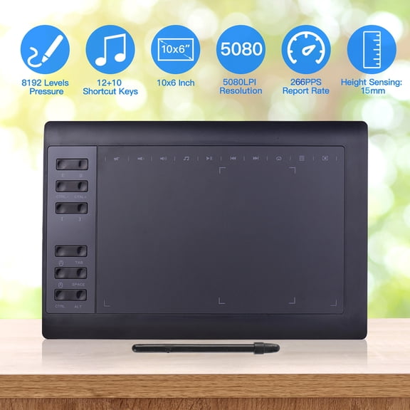 Graphics 10x6 Inch Professional Graphics Drawing Tablet 12 Express Keys With 8192 Levels Support PC Laptop Connection