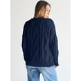 thumbnail image 6 of Polyester Fabric Women's Oversized Cable Knit Sweater Elegant Round Neck Design Warm And Comfortable Wear, 6 of 9