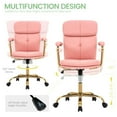 thumbnail image 3 of PU Leather Office Chair with Arms, Adjustable Height 360° Swivel with Wheels, Mid-Back Upholstered Desk Chair for Home Office, Vanity, or Study (Pink), 3 of 8