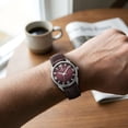 thumbnail image 2 of Carribean Joe Men's Analog Watch, Quartz Movement,Silver Round Alloy Case, Decorative Red Sunray Dial, Burgundy Vegan Leather Strap, Casual Dress Fashion Wrist Watch for Men, 2 of 6
