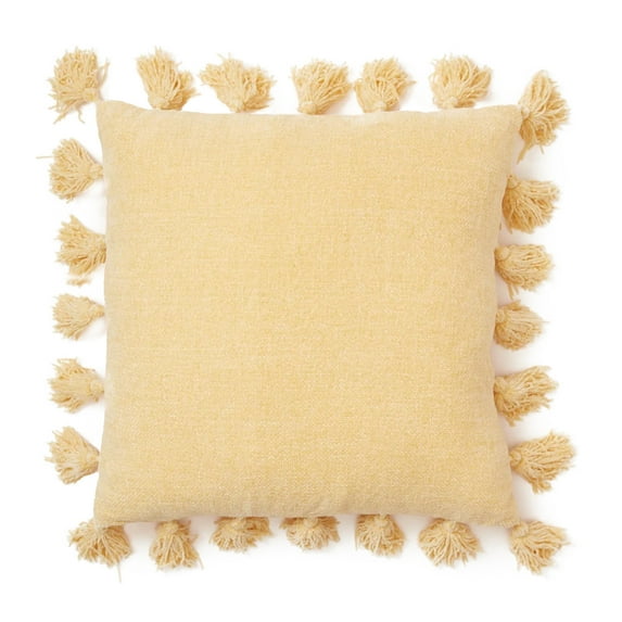 Dormify Decorative Throws Pillows Pillow in Chenille Knit Yellow | Yellow Solid, Fringe Tassels | 20" x 20"| Bedroom, Living Room, Kid's Room, College Dorm and Gift