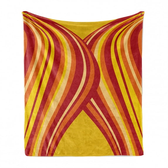 Retro Soft Flannel Fleece Blanket, Wavy Vertical Stripes Entwined Curvy Abstract Artwork Graphic Illustration Art, Cozy Plush for Indoor and Outdoor Use, 50" x 60", Yellow Orange Red, by Ambesonne