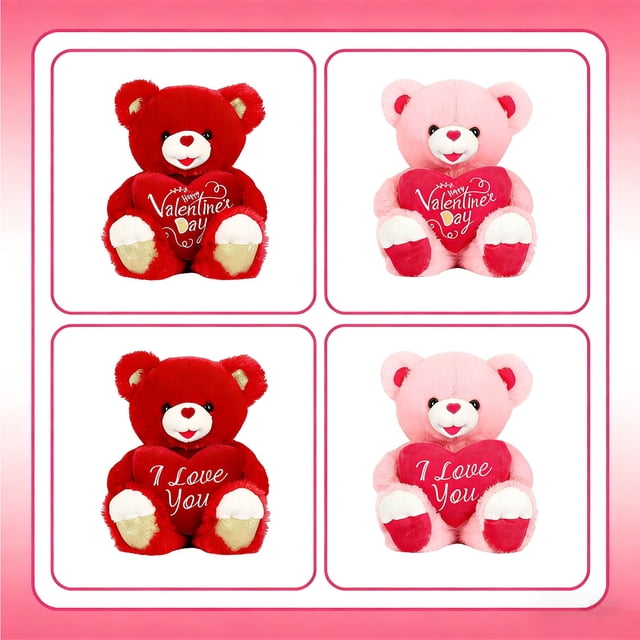 Patrón de corazón de peluche de oso – regalo decorativo rojo suave y acogedor de 20 cm • Tela suave • Acento llamativo • Decoración del hogar por San Valentín
