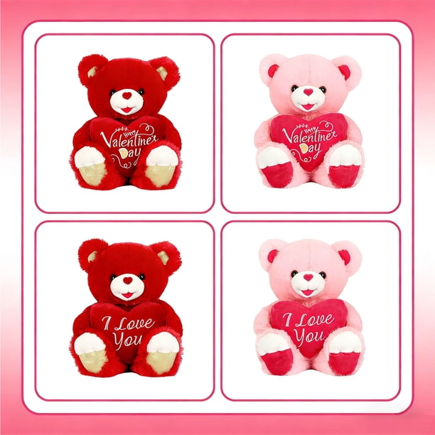 Muñeca Oso de peluche rojo de 20 cm con corazón, suave y cómodo para regalar en San Valentín (1 unidad). JASKFLY