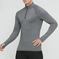 thumbnail image 2 of VSSSJ Mens Compression Shirt Slim Fit Quarter Zip Stand Collar Breathable Tops UV Protection Gym Workout T-Shirt with Thumb Hole Gray XXL, 2 of 7
