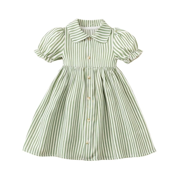 Auroural Toddler Girl Clothes 4T Children's Striped Lapel Short Sleeved Dress Girls' Summer Casual And Comfortable Dress 4-5 Years