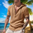 thumbnail image 1 of pstuiky camisetas de hombre, Camisa informal de lino de verano de color liso para hombre, manga corta, cuello alto, botones y bolsillos ropa de hombre m, 1 of 9