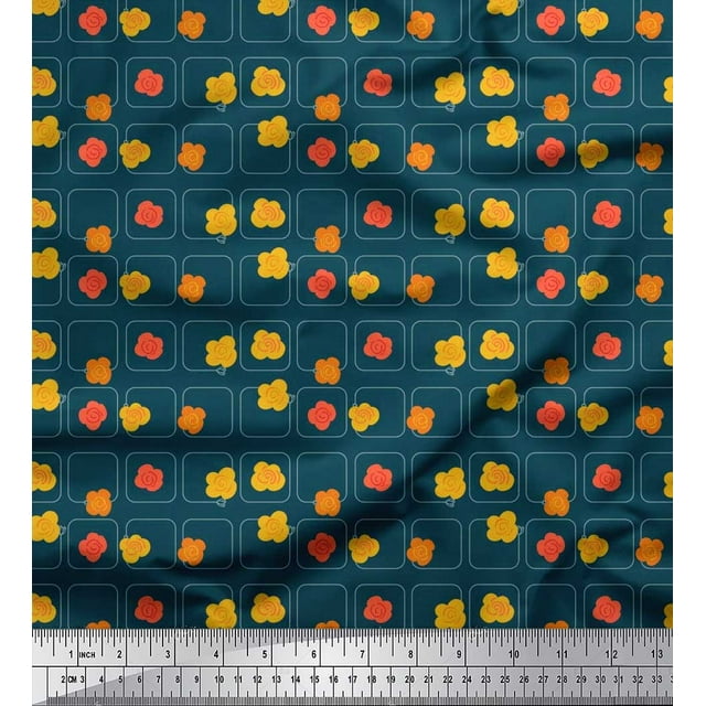 Soimoi Rayon Crepe Fabric Square & Floral Artistic Print Sewing Fabric Yard 46 Inch Wide