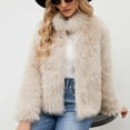thumbnail image 6 of Womens Faux Fur Coat Winter Shaggy Casual Oversized Lapel Jackets Warm Fuzzy Short Outerwear Beige L, 6 of 7